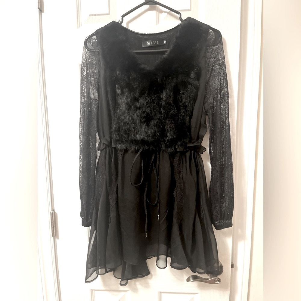 Faux Fur Lace  Mini Dress